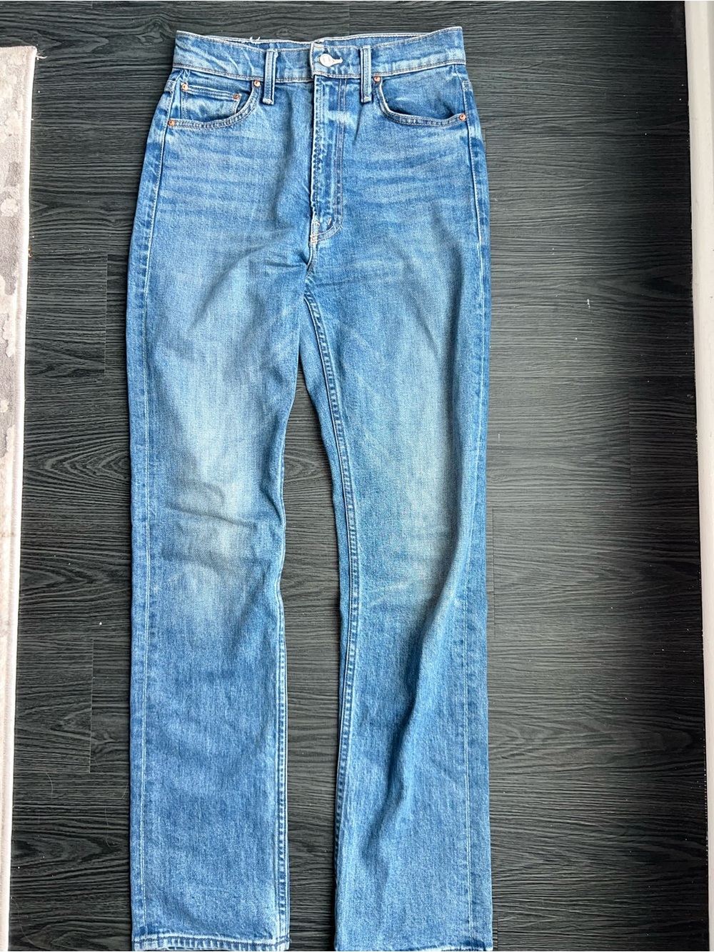 MOTHER High-Rise Straight Leg Jeans in Light Blue Wash